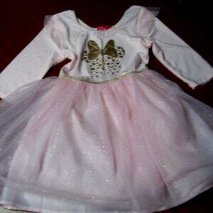 Disney Junior Parks Minnie Pink Gold Polka Dot Tulle Long Sleeve Dress Logo